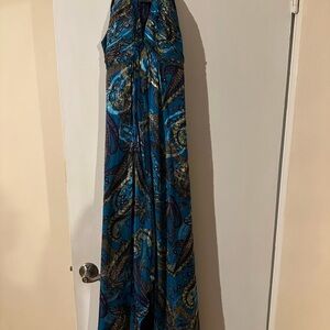 Cache Blue and Gold Paisley Maxi Dress